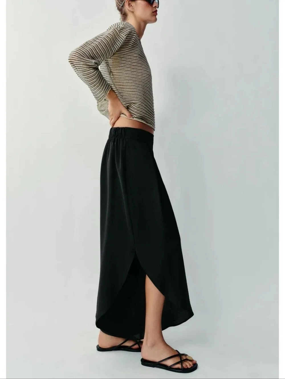 ZARA WIDE LEG PANTS WITH VENTS BLACK SIZE XL